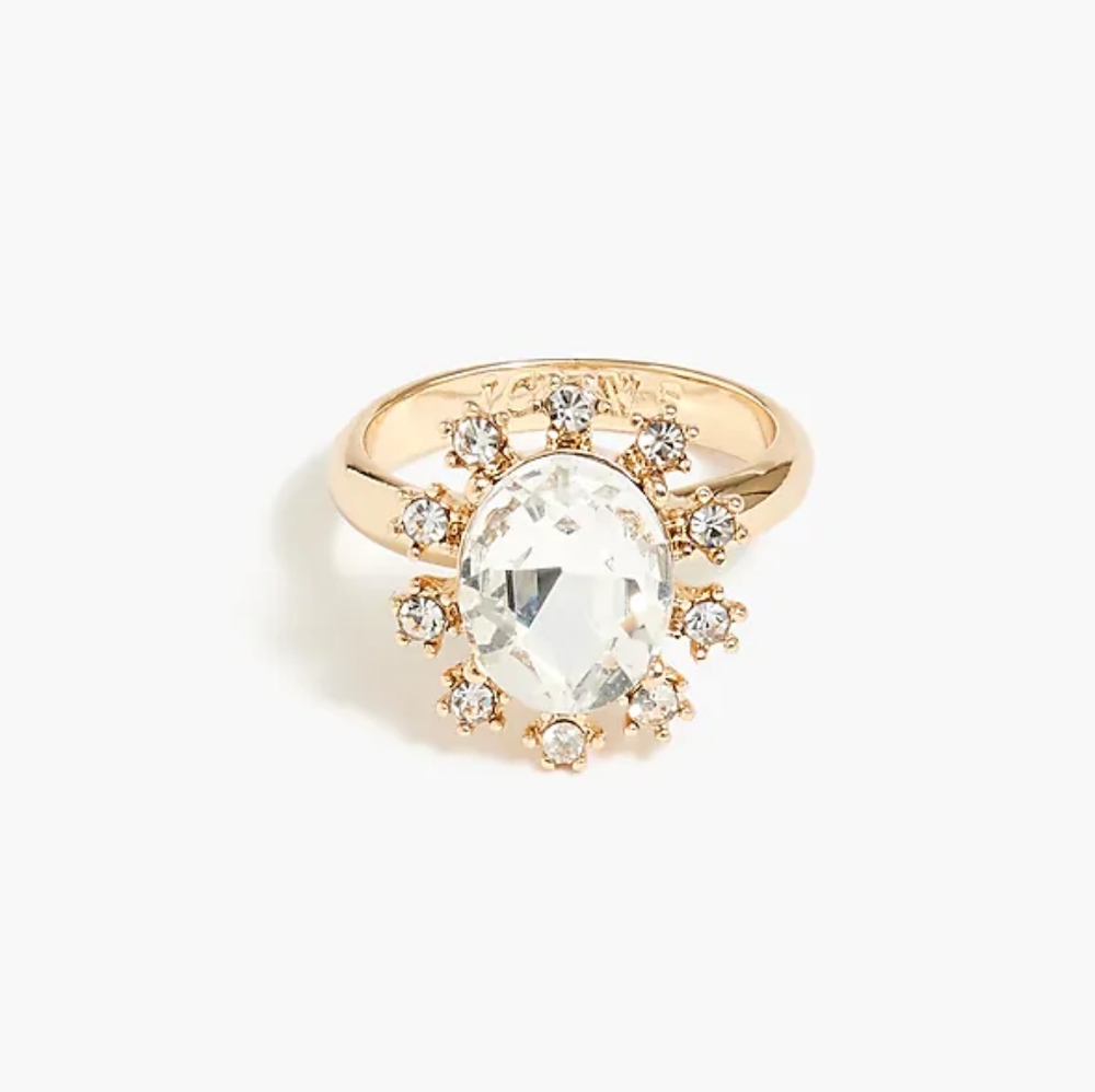 J.Crew crystal Cocktail ring, 8, gold